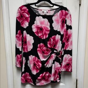 Calvin Klein Black and Pink Floral Blouse